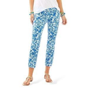 Lilly Pulitzer Sadie Stretch Crop Chino in Resort White & Blue On A Roll Size 4